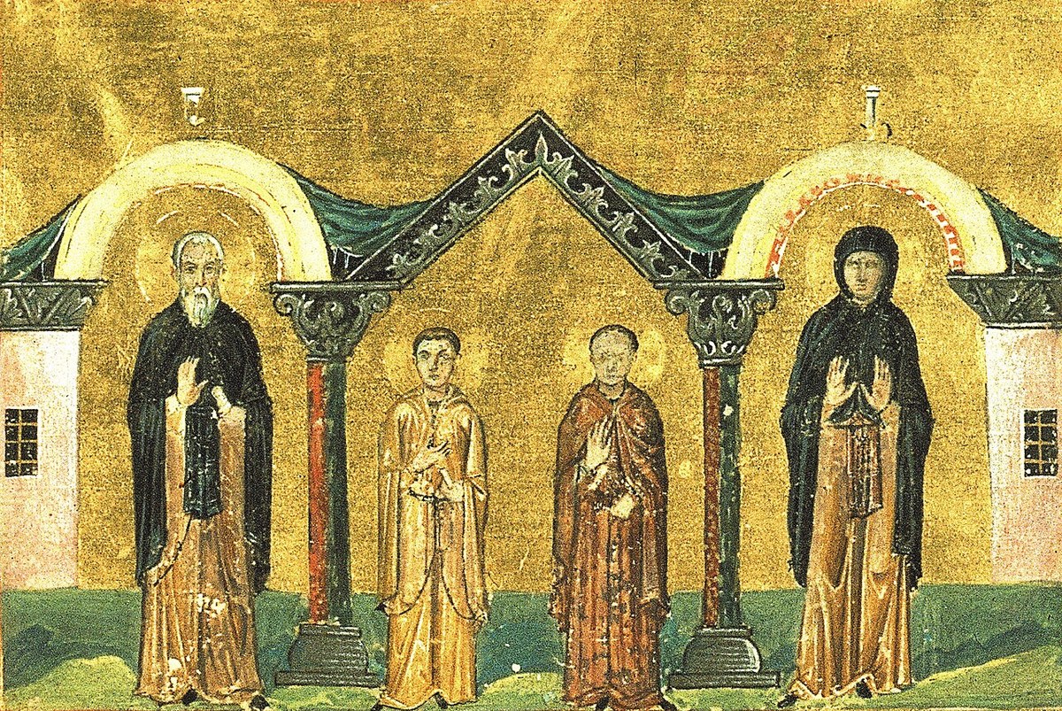 Icon of Xenophon and Mary and their sons Arcadius and John